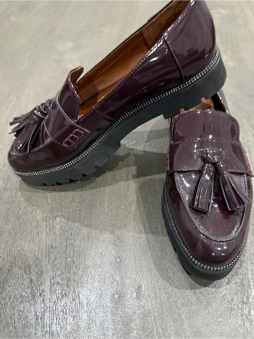 Franco Sarto Burgundy Patent Tassel Loafers